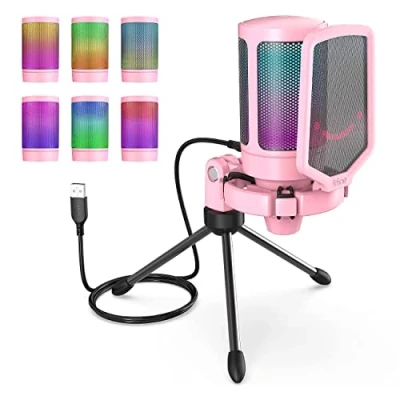 Afbeelding van FIFINE USB gaming microfoon, RGB condensatormicrofoons PC PS4 PS5, C microfoon met mute knop, statief, popfilter, shockmount voor streaming podcast A6P