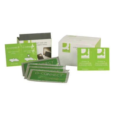Afbeelding van Q connect Wet &amp; Dry Beeldschermreinigingsdoekjes, Doos Van 20 Paar (1 En 1 Dry) Reinigingsproduct