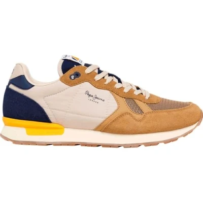 Afbeelding van Pepe Jeans BRIT CAMP Sneakers laag, Heren, Maat: 45, Camel/beige Leer en textiel