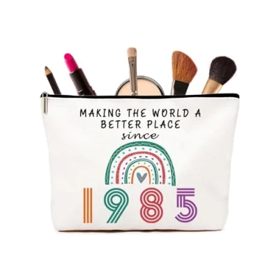 Afbeelding van Verjaardagscadeaus voor vrouwen Verjaardagscadeau Regenboog Cosmetische Tassen, Gepersonaliseerd Jaar Oude Dame Cadeau Mama, Oma, Beste Vriend, 1985, 1985