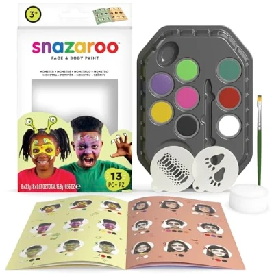 Afbeelding van Snazaroo 1172190 make upset &quot;Monster &quot;, huidvriendelijke gezichtsmake up op waterbasis, 7 upkleuren, 1 upkwast, spons, 2 sjablonen