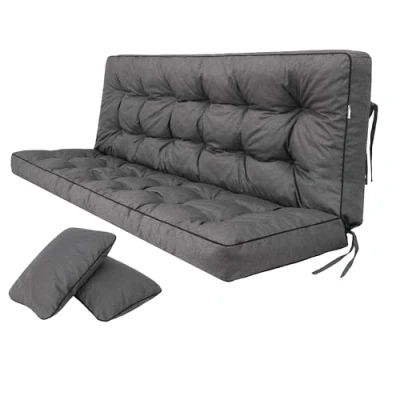 Afbeelding van Bjird Bankkussen voor tuinbank, kussen tuinmeubelen, schommelbank, tuinschommelkussen, zitkussen en rugkussen, incl. 2 zijkussens, 120 x 50 56 cm antraciet