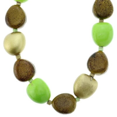 Afbeelding van Behave Lange ketting met grote groene, goudkleurige en bruine kralen