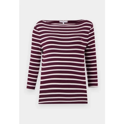 Afbeelding van Tommy Hilfiger Dames Slim Cody Boat NK 3/4SLV WW0WW40589 Overige T shirts, rood, XXS, Rood (Diep Bourgondië/Ecru Stp), XXS