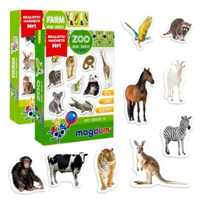 Afbeelding van MAGDUM 2 SETs PHOTO Farm+ ZOO Animal Fridge Magnets (35 pcs) for Kid Toddler Boy Magnetic EDUcational language development LEARNing Magnet Toy Baby 3 Year Old BIRTHDAY CHRISTMAS GIFT SET