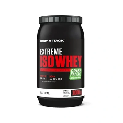 Afbeelding van Body Attack Extreme Iso Whey, neutraal, 1 kg, CFM Whey Proteïne isolaat van 100% Ierse weidemelk, glutenvrij, rijk aan EAA&#039;s, perfect oplosbaar, vetarm, zonder aspartaam, 90,6%