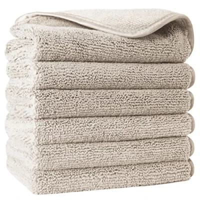 Afbeelding van Polyte Premium microvezel washanddoek niet pluizend 6 stuks beige 33 x cm