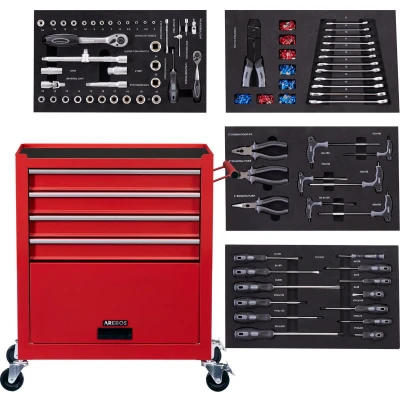 Afbeelding van AREBOS Gereedschapswagen met 4 laden 1 kast incl Gereedschap Rood