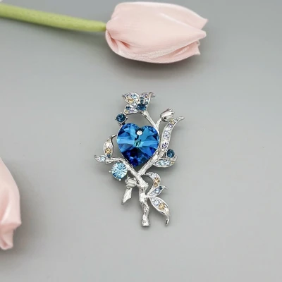 Afbeelding van Zilver Broche met Blauw Hart Swarovski® Kristal