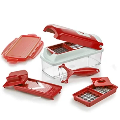 Afbeelding van Genius Nicer Dicer Smart (9 delen) in rood fruit en groentesnijder, blokjes, schaafjes, perfect voor het bereiden van groente fruitgerechten, 22,2 x 10 8,19 cm