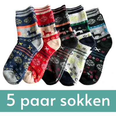 Afbeelding van Winter Sokken Set met Rendieren 5 paar maat 37 41 Warme Kerstcadeau vrouw Huissokken