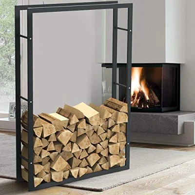 Afbeelding van Bakaji Verticaal houten rek, rechthoekig, van metaal, deur voor binnen en buiten, hout, tuin, open haard, oven, modern design (150 x 25 100 cm)