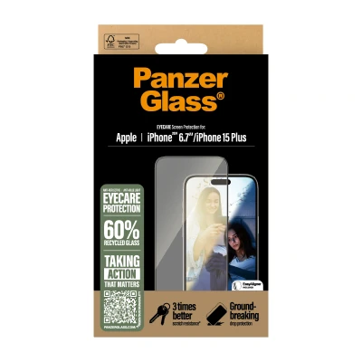 Afbeelding van PanzerGlass Eyecare Screenprotector iPhone 16 Plus ultrabrede pasvorm glas voor Apple