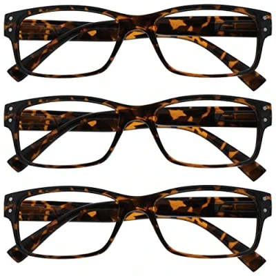 Afbeelding van De leesbril bedrijf 3 pack heren bruine schildpad grote designer stijl lezer veerscharnieren RRR11 2 +3,50