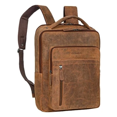 Afbeelding van STILORD &#039;Tory&#039; Lederen Rugzak Groot Heren Dames Leer Laptop Rugtas 13 Inch Vintage Rugzakken Business Backpack Tas Reisrugzak Met Laptopvak, Kleur:bergamo bruin