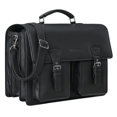 Afbeelding van STILORD &#039;Cory&#039; Leer Aktetas Heren Dames Groot Lerarentas XL Leren 15.6 Inch Laptop Business Tas Vintage Werktas met Kofferriem, Kleur:zwart