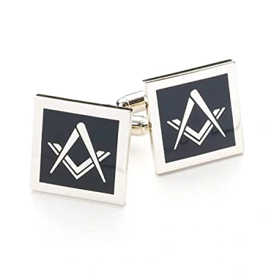 Afbeelding van The Masonic Collection Vierkante en kompas manchetknopen voor mannen zwart verzilverd materiaal T Bar Fitting Wordt geleverd in manchetknoop doos/fluwelen zakje Kwaliteit vrijmetselaar