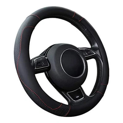 Afbeelding van Auto Stuurhoes Stuurwielbeschermer Microfiber Leer Universeel 37 38cm/15 Antislip Ademend Duurzaam (zwart)