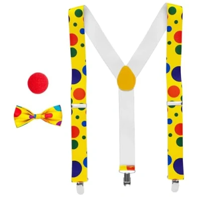 Afbeelding van Widmann 10028 kostuumset clown, 3 delig, bretels, vlinderdas en neus, accessoires, verkleedpartij, carnaval, themafeest, verjaardag, circus, uniseks, volwassenen, meerkleurig, eenheidsmaat