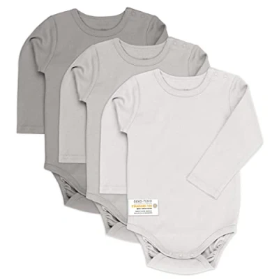 Afbeelding van LaLoona Babybody, lange mouwen, 3 delig, katoen, met knopen, OekoTex Standard 100, Grijs, 86 92