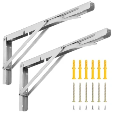 Afbeelding van QWORK® 2 stuks 400 mm roestvrijstalen heavy duty klapconsole, ruimtebesparende klaphoek voor doe het zelf werkbank, draagvermogen 150 kg