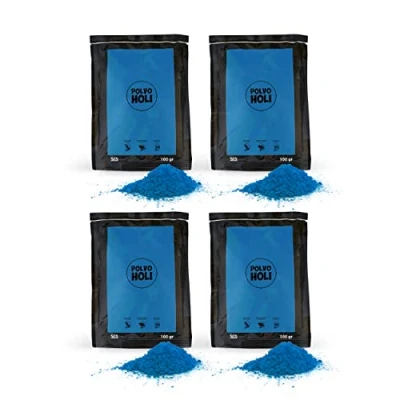 Afbeelding van POLVO Holi Verpakking met 4 poederdoppen à 100 gram (400 g holipoeder) (donkerblauw)