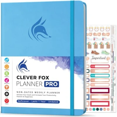 Afbeelding van Clever Fox Planner PRO Wekelijkse &amp; maandelijkse Life om de productiviteit, het tijdmanagement en behalen van uw doelen te verhogen Organizer, Ongedateerd, A4 Formaat Blauw