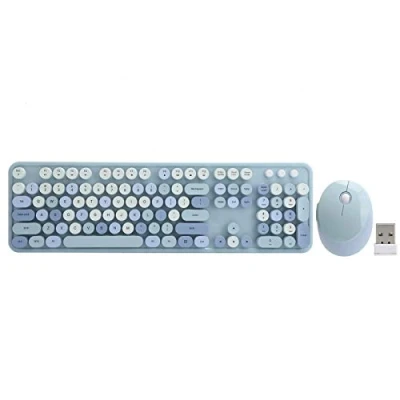 Afbeelding van Draadloze toetsenbord en muiscombinatie, 104 toetsen met schattige ronde retro keycaps &amp; 5 knoppen Lovely Mice Kit, voor Windows XP / win7 win8 win10(Blauw)