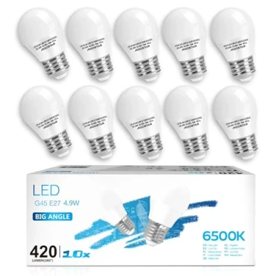 Afbeelding van Aigostar 10 x E27 G45 schroeflamp, Ledlampen 5W Koel Wit 6500K 420 lm, 230 stralingshoek AC 220 240V, Geschikt Voor Binnenverlichting, Hanglampen, Wandlamp, Bureaulamp, Niet Dimbaar, Set van