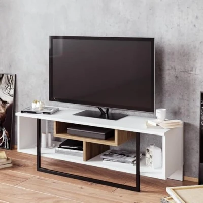 Afbeelding van Nikolai TV meubel L120cm Hout Wit, Licht Eiken en Zwart Menzzo