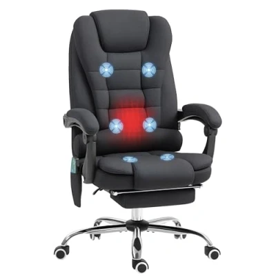Afbeelding van Vinsetto Massage en verwarmde bureaustoel, ergonomische stoel met verstelbare hoogte, rugleuning afstandsbediening, bekabeld, 360 graden draaibaar, linnen, zwart