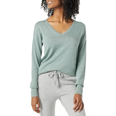 Afbeelding van Amazon Essentials Women&#039;s Lichtgewicht tuniektrui met lange mouwen en V hals (verkrijgbaar in grote maten), Saliegroen, XXL