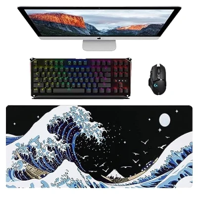 Afbeelding van Grote gaming muismat met genaaide randen, XXL voor gaming, 900 x 400 3 mm, muismat, wasbaar toetsenbordpad, bureaumat, uitgebreide gamers, desktop, kantoor, thuis, L 228