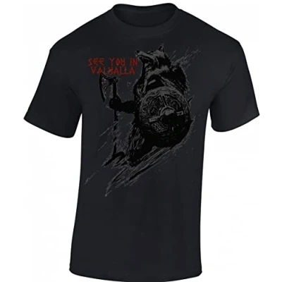 Afbeelding van T shirt: See You in Valhalla Viking shirt voor heren dames mannen vrouwen Mjölnir Noorwegen Thor Wotan Odin Noordman Walhalla Metal Bike r Thorshammer cadeau idee, zwart, XXL