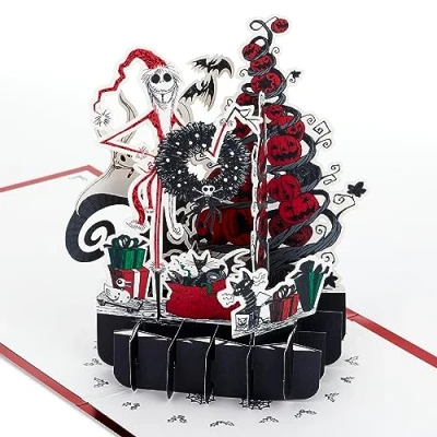 Afbeelding van Hallmark Kerstkaart, 3D en pop up kaart, The Nightmare Before Christmas, Jack Skellington, Zero, Rood, Zwart