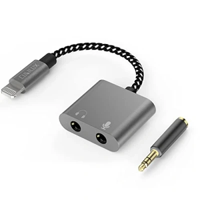 Afbeelding van Cubilux Lightning naar microfoon hoofdtelefoonadapter compatibel met Apple iPhone 14 Pro Max Plus/13/12/11/SE 2/Xr/Xs Max/8 Plus/7, iPad, iPad Air/Mini, 3,5 mm (1/8&quot;) audio en