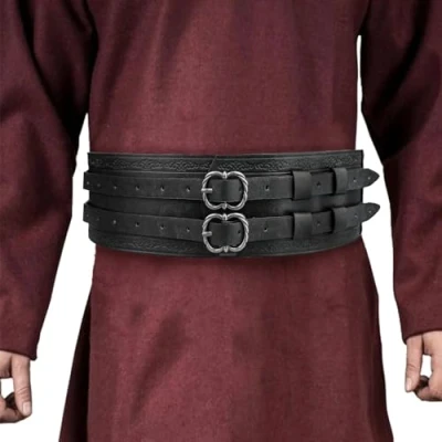 Afbeelding van HiiFeuer Viking Brede Riem, Middeleeuwse Kunstleer Armor Riem Ridder Korset LARP Halloween Kostuum (Zwart D)