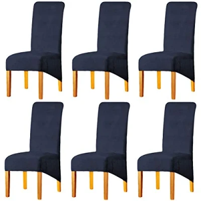Afbeelding van LANSHENG Stoelhoezen voor eetkamerstoelen, XL, stretch, spandex, met elastische band, fluweel, restaurant, hotel, feest (marineblauw, set van 6)