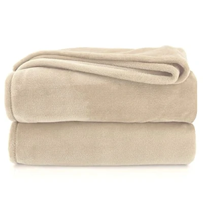 Afbeelding van heimtexland Knuffeldeken, wollig, flanel, woondeken, warm, Oekotex sprei, bankdeken, pluisvrije fleecedeken, super zacht, XL deken, 150 x 200 cm, type 380, zandbeige