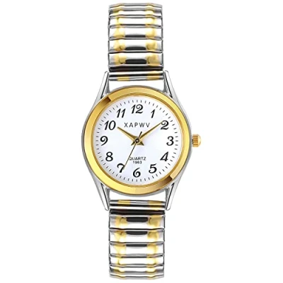Afbeelding van JewelryWe JW312P0041 Dameshorloge elegant analoog kwartshorloge met digitale wijzerplaat en elastische legering goud/zilver 1 armband