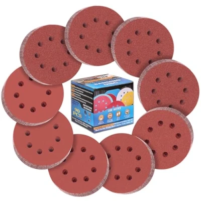 Afbeelding van ALPXUXP schuurschijven 125 mm 90stuks klittenband bruinachtig rood aluminiumoxideschuurpapier rond 8gaten schuurpads schuurbladen (met korrel P240 P320 P400 P600 P800 P1000 x15stuks)