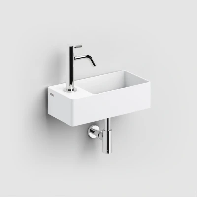 Afbeelding van Clou New Flush 3 fontein 35x18cm inclusief afvoerplug voorbewerking voor kraangat links Wit mat