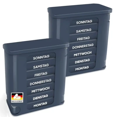 Afbeelding van Kerpers® Tablettenbox 7 dagen, Made in Germany, pillendoos met 4 vakken, &#039;s ochtends middags avonds, medicijnbox voor tabletten en supplementen (2 x blauw grijs/blauw grijs)