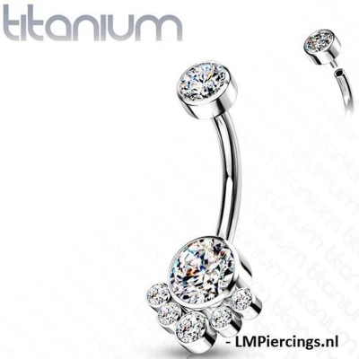 Afbeelding van Piercing titanium cluster CZ bezel