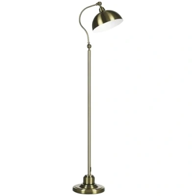 Afbeelding van HOMCOM vloerlamp met E27 fitting, verstelbare lampenkap, 40 W booglamp in retrodesign, messinglook, voor woonkamer en slaapkamer