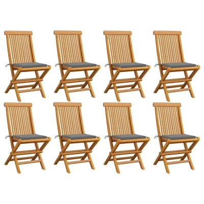 Afbeelding van Tuinstoelen 8 st met grijze kussens massief teakhout