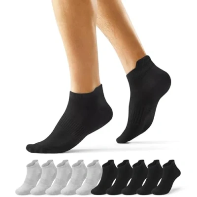 Afbeelding van EKSHER 10 paar herensokken, korte katoenen sportsokken, laag ademend, hardlopen, elastisch, tennis, 5 x grijs, zwart, 43 46 EU