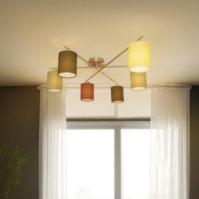 Afbeelding van Lindby plafondlamp 6lichts staal, stof H: 19.5 cm E14 zwart, lichtgrijs, geel, rood, nikkel