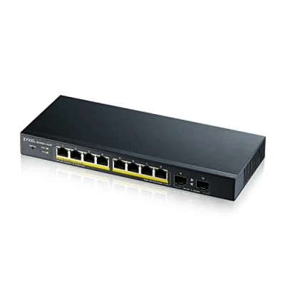 Afbeelding van Zyxel 8 poorts Gigabit PoE Switch Smart Managed Tafel /wandmontage en ventilatorloos design PoE+ poorten met een budget van 77 W 2 SFP VLAN, IGMP, QoS [GS1900 10HP]