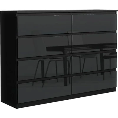 Afbeelding van Commode met 8 laden Zwart Body: Mat Front: Hoogglans 120x101,5x39 cm Ladekast Klassiek Cabinet Kast voor Slaapkamer Elegant Dressoir Industrieel Chest of Drawers